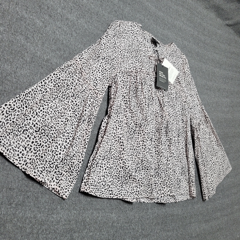 Zara Black and White Animal Print Blouse